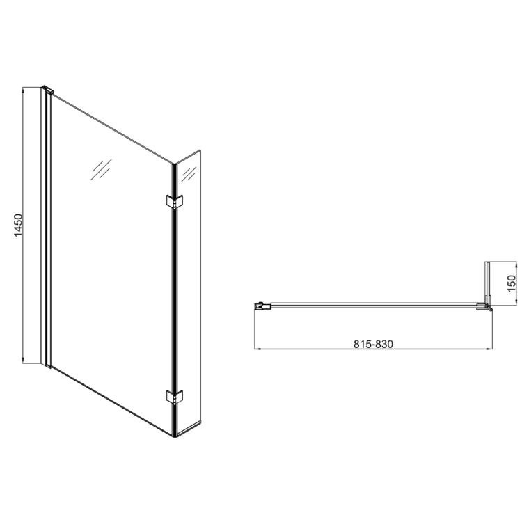 GRADE A1 - Lomax L Shape 1450mm 6mm Matt Black Bath Screen