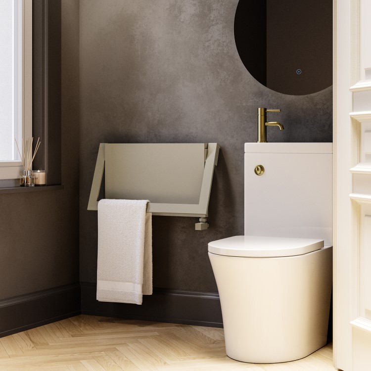 Beige Horizontal Panel Radiator with Pull Out Towel Bar 320 x 600mm - Lomas