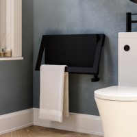 Black Horizontal Panel Radiator with Pull Out Towel Bar 320 x 600mm - Lomas