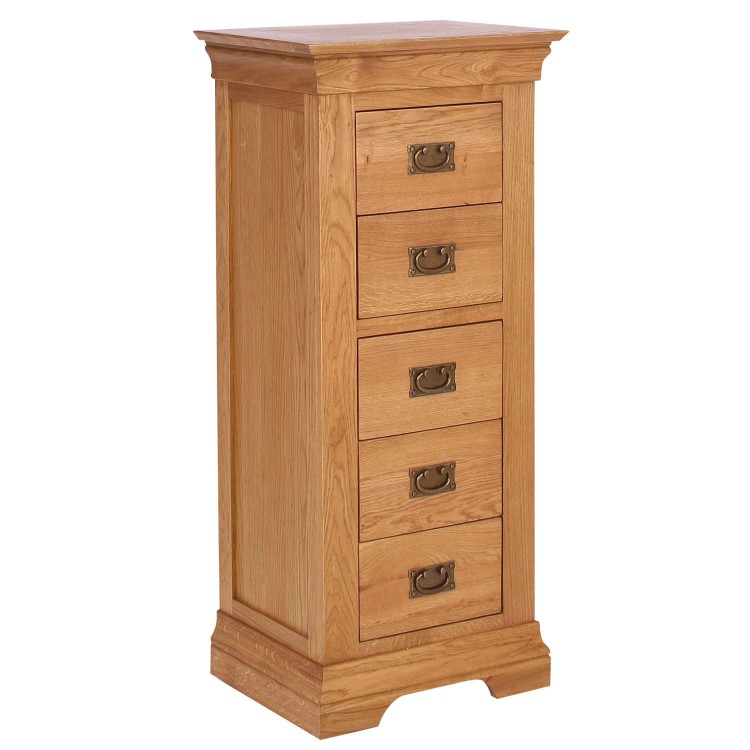 Loire Oak Farmhouse 5 Drawer Tall Boy Chest of Drawers