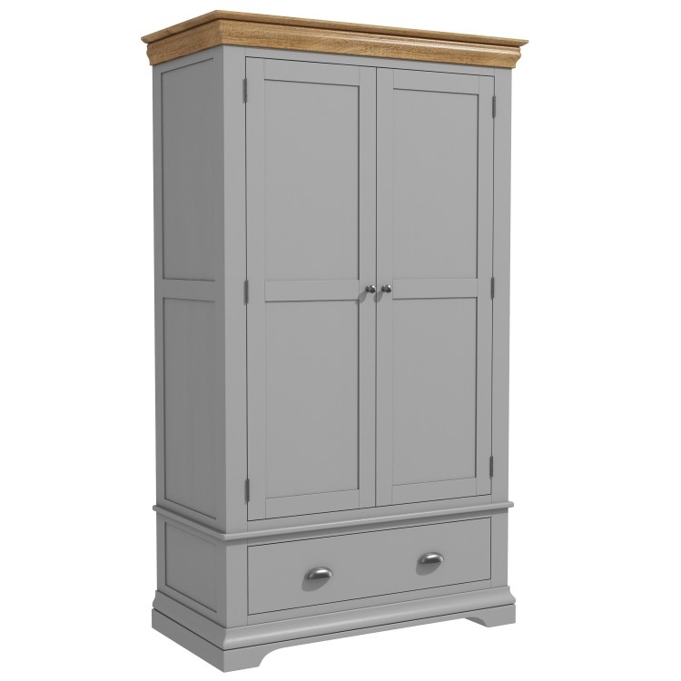 Loire Grey Soild Oak Double Wardrobe with Storage Drawer