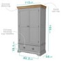 Loire Grey Soild Oak Double Wardrobe with Storage Drawer
