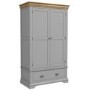 Loire Grey Soild Oak Double Wardrobe with Storage Drawer