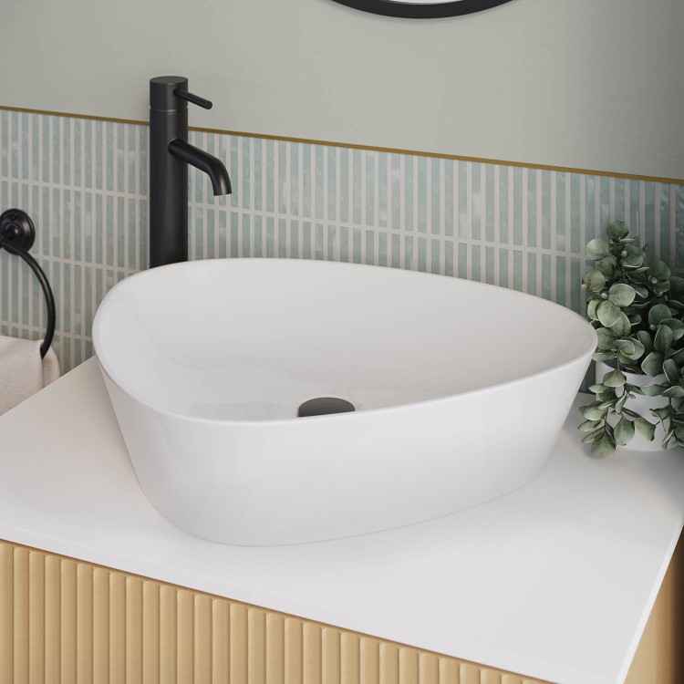ONLY OPENED - White Triangular Countertop Basin 505mm - Lotus