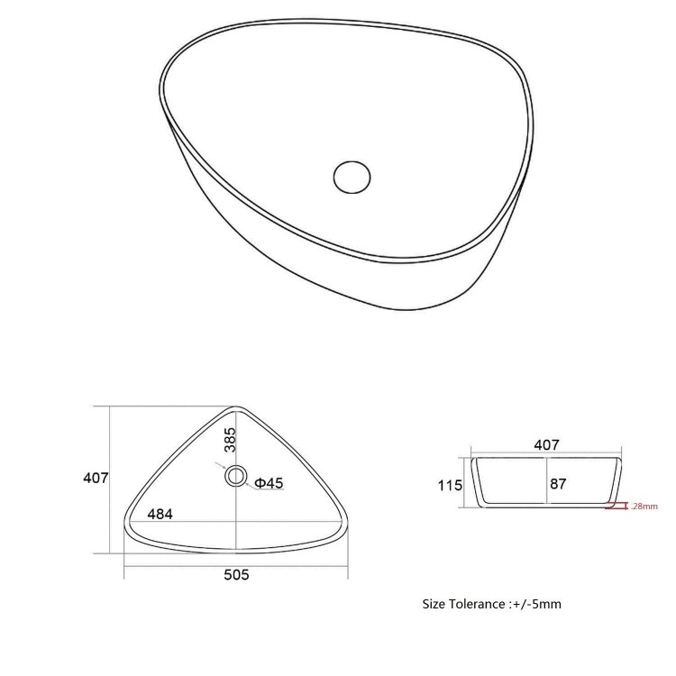 ONLY OPENED - White Triangular Countertop Basin 505mm - Lotus