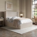LOXL001D Cream Fabric Double Ottoman Bed with Winged Headboard - Loxley