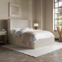 Cream Fabric Double Ottoman Bed with Winged Headboard - Loxley