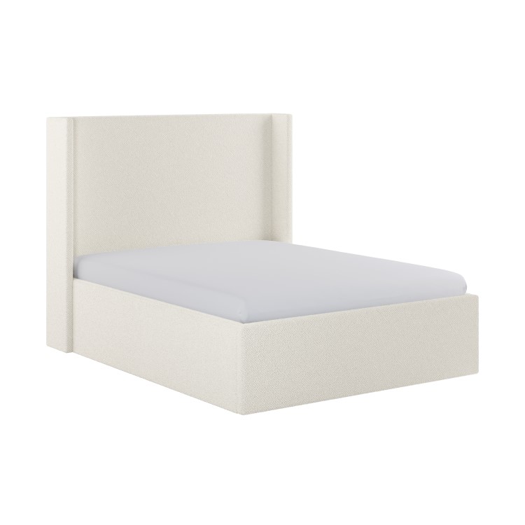 Cream Fabric Double Ottoman Bed with Winged Headboard - Loxley