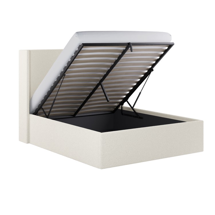 Cream Fabric King Size Ottoman Bed with Winged Headboard - Loxley