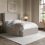 Grey Chenille Double Ottoman Bed with Winged Headboard - Loxley