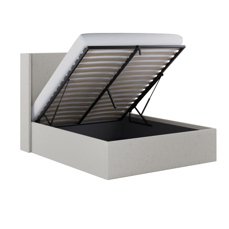 Grey Chenille King Size Ottoman Bed with Winged Headboard - Loxley