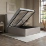 Grey Fabric Small Double Ottoman Bed with Winged Headboard - Loxley