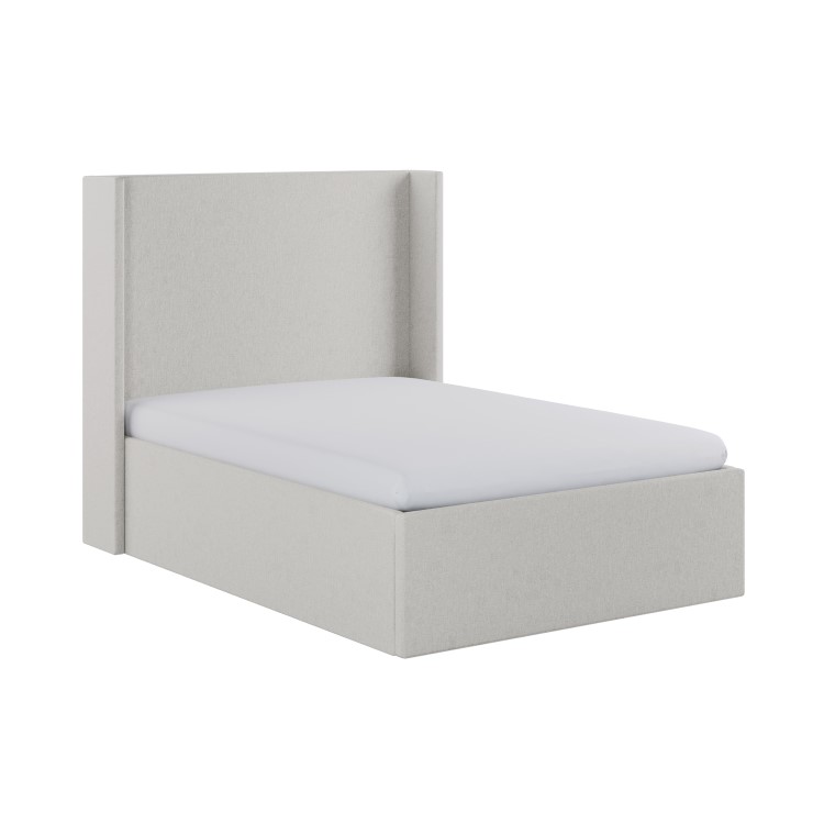 Grey Fabric Small Double Ottoman Bed with Winged Headboard - Loxley