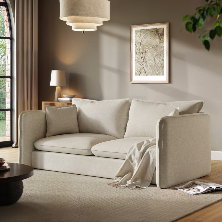 Cream Linen-Look 3 Seater Sofa - Lorelai