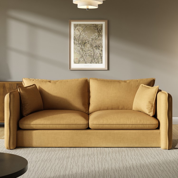 Honey Brown Linen-Look 3 Seater Sofa - Lorelai