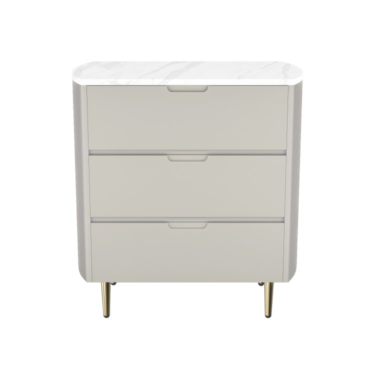 Curved Taupe Chest of 3 Drawers with Marble Top - Lorenzo