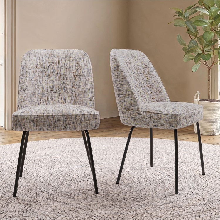 Set of 2 Curved Dining Chairs in Multi Coloured Fabric - Celia