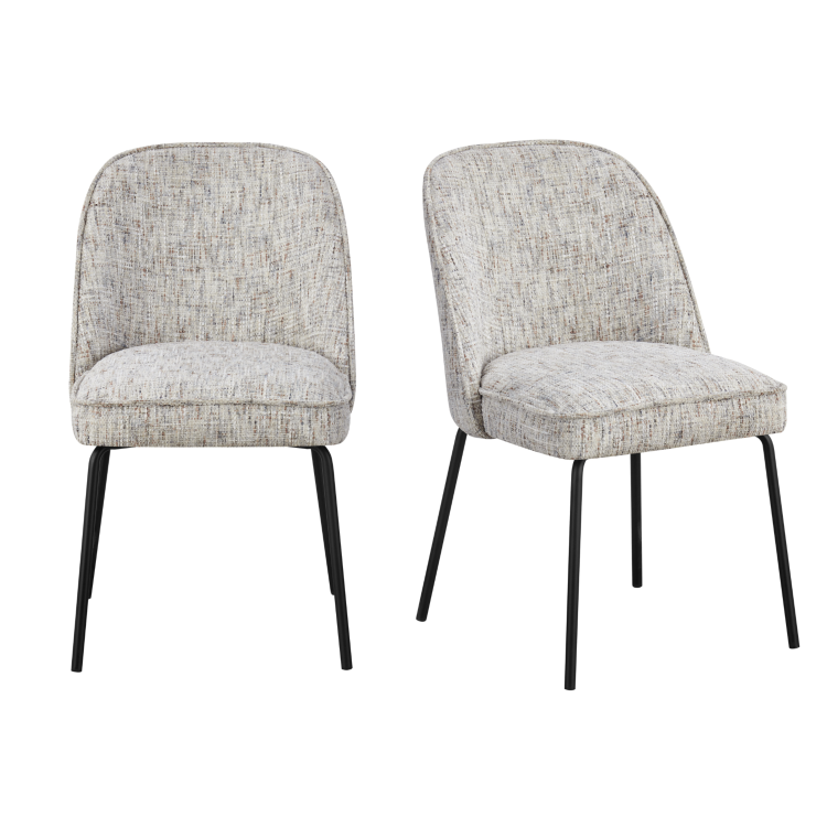 Set of 2 Neutral Upholstered Curved Dining Chairs - Celia