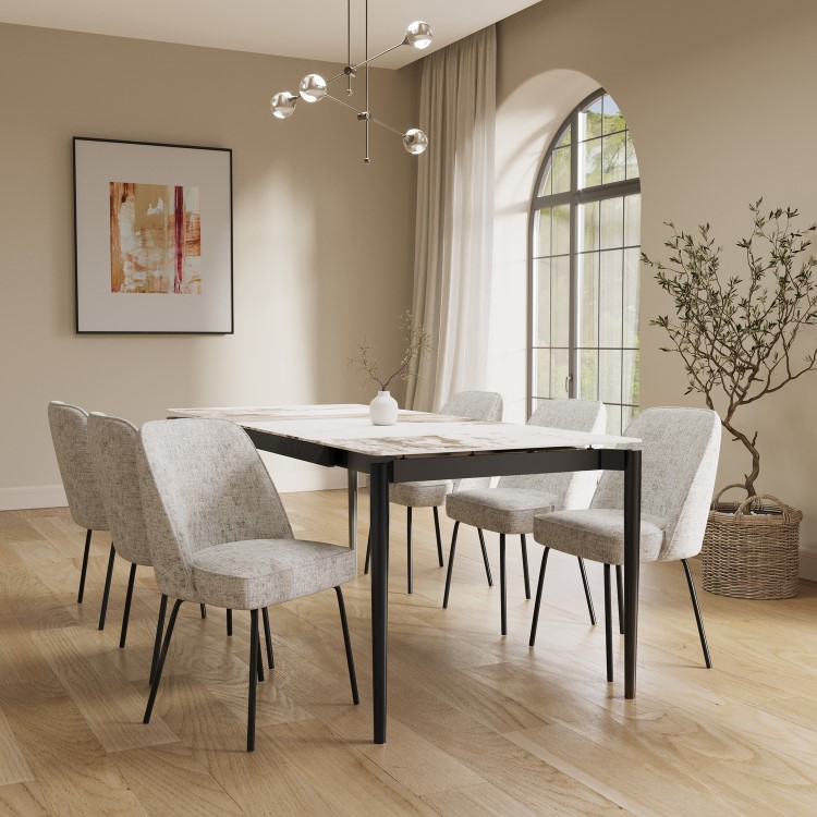 Set of 2 Neutral Upholstered Curved Dining Chairs - Celia