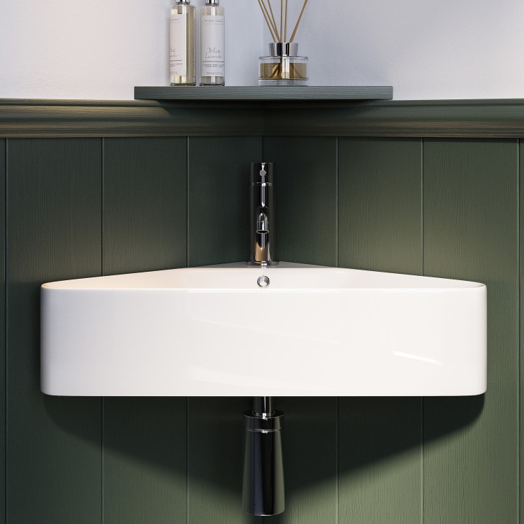 ONLY OPENED - White Wall Hung Corner Basin 560mm - Luca