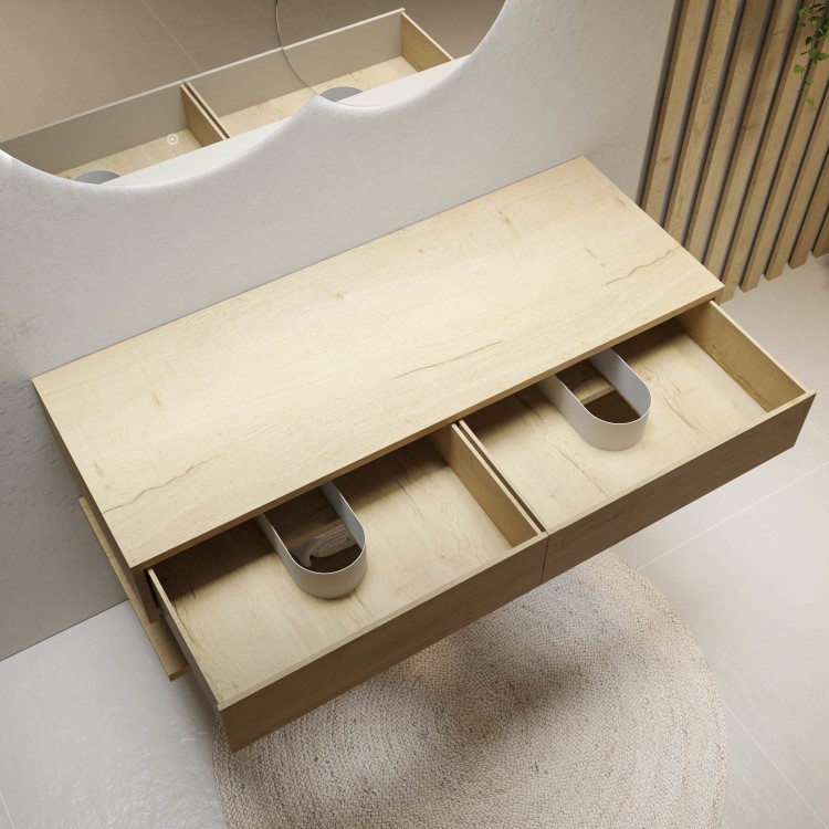 ONLY OPENED - 1200mm Oak Wall Hung Countertop Shelves - Lugo