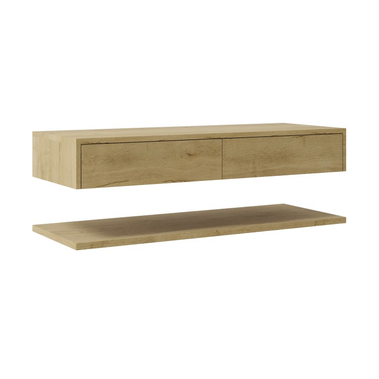 ONLY OPENED - 1200mm Oak Wall Hung Countertop Shelves - Lugo
