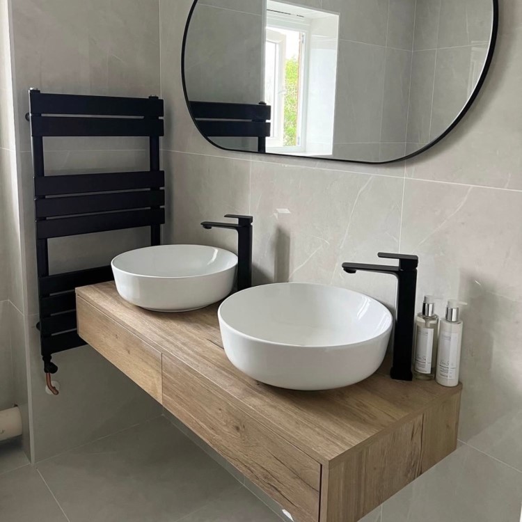 1200mm Wood Effect Wall Hung Double Countertop Vanity Unit with Shelf - Lugo