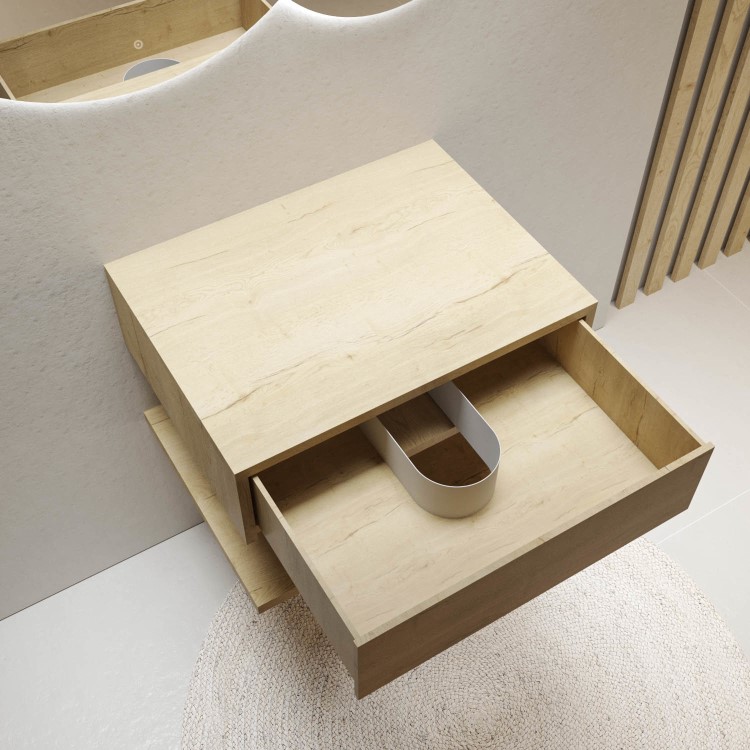 ONLY OPENED - 600mm Oak Wall Hung Countertop Shelves - Lugo