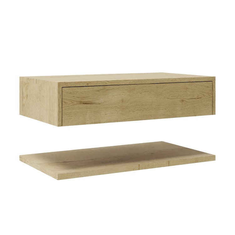 ONLY OPENED - 800mm Wood Effect Wall Hung Countertop Vanity Shelves - Lugo