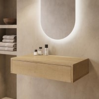 800mm Wood Effect Wall Hung Countertop Vanity Unit with Shelf - Lugo