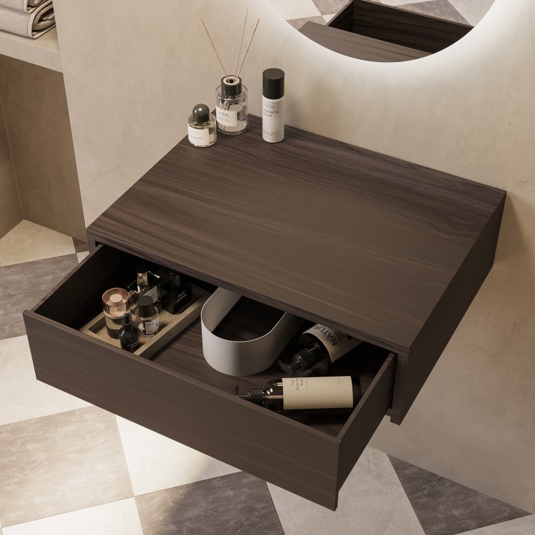 600mm Walnut Wood Effect Wall Hung Countertop Vanity Unit - Lugo