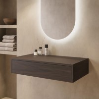 GRADE A1 - 800mm Walnut Wood Effect Wall Hung Countertop Vanity Unit - Lugo