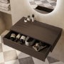 GRADE A1 - 800mm Walnut Wood Effect Wall Hung Countertop Vanity Unit - Lugo