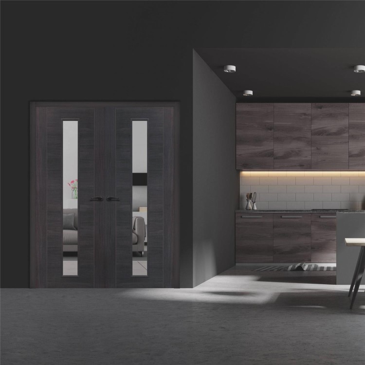 Internal Grey Laminate Glazed Door with Clear Glass - Pre-Finished - 1981 x 838 x 35mm - Forli - XL Joinery