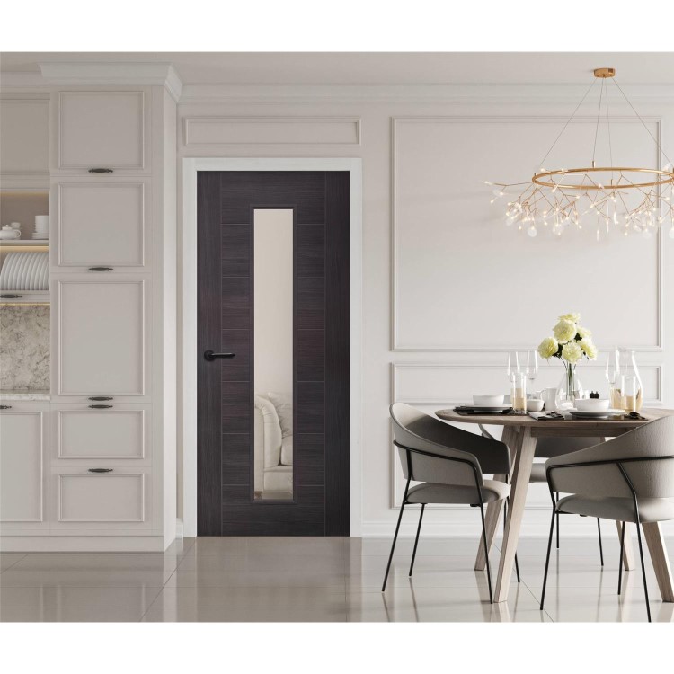 Internal Grey Laminate Glazed Door with Clear Glass - Pre-Finished - 1981 x 610 x 35mm - Palermo - XL Joinery