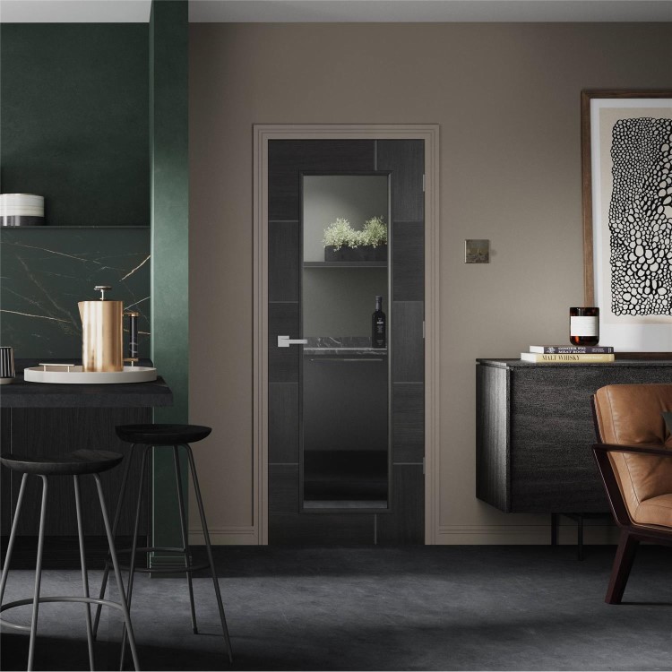 Internal Grey Laminate Fully-Glazed Door with Clear Glass - Pre-Finished - 2040 x 726 x 40mm - Ravenna - XL Joinery