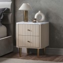 LUU001 Taupe 2-Drawer Marble Top Fluted Bedside Table - Lucia