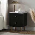 LUU004 Black 2-Drawer Marble Top Fluted Bedside Table - Lucia