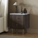LUU007 Dark Wood 2-Drawer Marble Top Fluted Bedside Table - Lucia