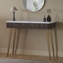 LUU009 Dark Wood Marble Effect Top Fluted Dressing Table with Drawers - Lucia