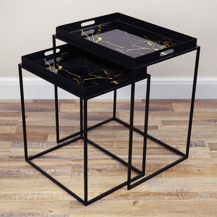 Black Metal Tray Tables - Set of 2 - Lux