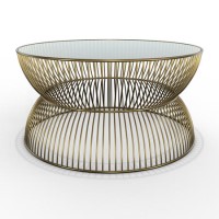 Gold Round Basket Coffee Table with Glass Top - Lux