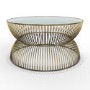 Gold Round Basket Coffee Table with Glass Top - Lux