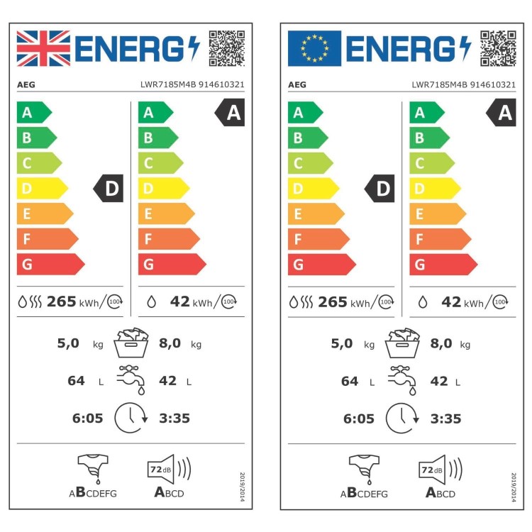 AEG 7000 Series ProSteam® 8kg Wash 5kg Dry 1400rpm Washer Dryer - White