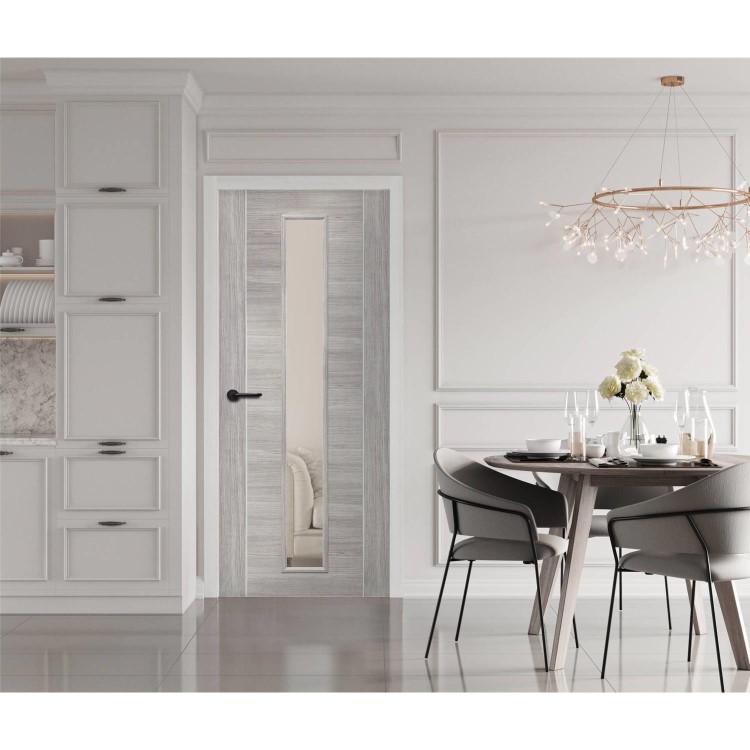 Internal Laminate White Grey Forli with Clear Glass - Pre-Finished, 2040 x 826 x 40 mm