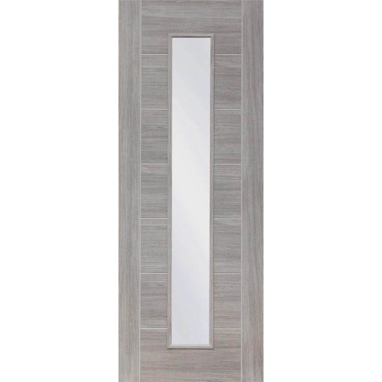 Internal Laminate White Grey Palermo with Clear Glass - Pre-Finished, 2040 x 726 x 40 mm