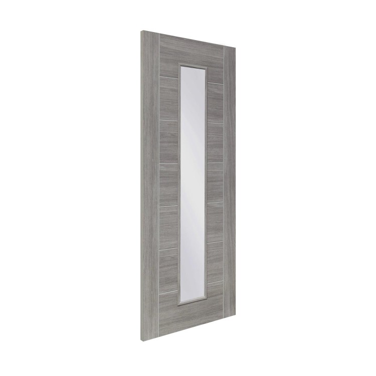 Internal Laminate White Grey Palermo with Clear Glass - Pre-Finished, 2040 x 926 x 40 mm