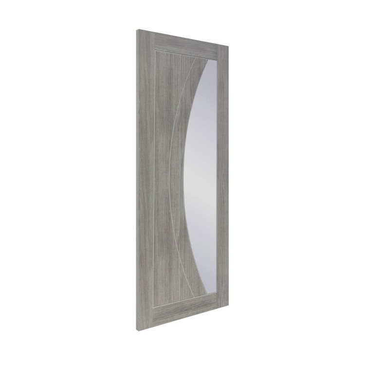 Internal Laminate White Grey Salerno with Clear Glass - Pre-Finished, 1981 x 686 x 35 mm