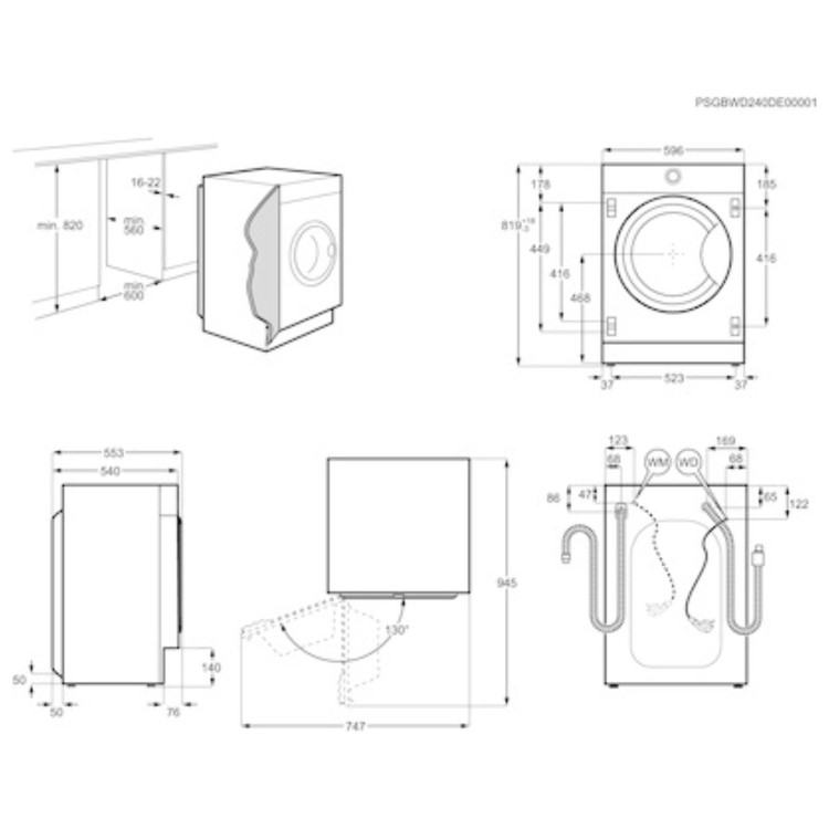AEG 6000 Series 7kg Wash 4kg Dry 1600rpm Integrated Washer Dryer - White
