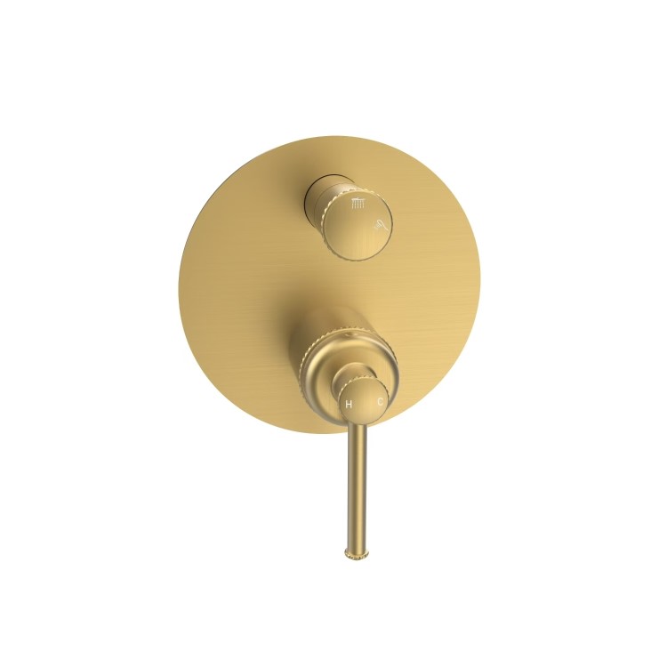 Brushed Brass 2 Outlet Wall Mounted Mixer Shower Set With Bath Filler Spout - Lyla